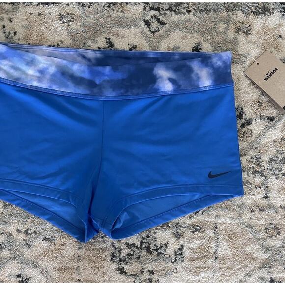 Nike Women’s Blue Spandex Shorts Tie Dye Waist Band Size L NWT Workout Athletic - Picture 2 of 6